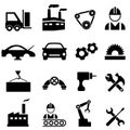 Factory, manufacturing and industry icons