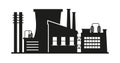 Factory, manufactury and plants vector. Oil refinery. Factory silhouette icons. Industrial warehouse.