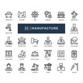 Factory mass production manufacturing metal processing engineering detailed thin line outline icon set. simple vector illustration