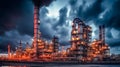 Factory - oil and gas industry. Oil refinery industrial plant at night. Royalty Free Stock Photo