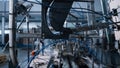 Factory packing cardboard machine producing goods at modern manufacture closeup