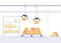Factory packing and store concept. Warehouse with boxes flat vector illustration. Royalty Free Stock Photo