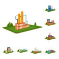 Factory and plant cartoon icons in set collection for design. Production and enterprise vector isometric symbol stock