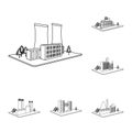 Factory and plant outline icons in set collection for design. Production and enterprise vector isometric symbol stock