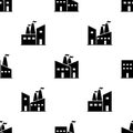 Factory plantation seamless pattern. Vector manufacture industrial illustration for backgrounds. Black silhouette vector