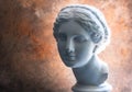 Factory plaster bust of Aphrodite on a rusty antique background with a very beautiful play of light behind the bust