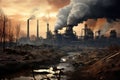 Factory polluting environment. Pollution of the atmosphere. Global warming, pollution of the planet and atmosphere with harmful