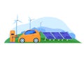 Factory power, green energy, electric filling station, new technologies, design cartoon vector illustration, isolated on