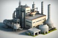 factory for processing products and goods with smoke emission, industrial modern 4.0