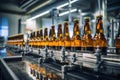 Factory for the production of beer. Brewery conveyor with glass beer drink alcohol bottles, modern production line. Blurred Royalty Free Stock Photo