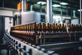 Factory for the production of beer. Brewery conveyor with glass beer drink alcohol bottles, modern production line. Blurred Royalty Free Stock Photo