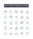 Factory production line icons collection. Industrial manufacturing, Mass production, Line assembly, Assembly line