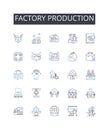 Factory production line icons collection. Industrial manufacturing, Mass production, Line assembly, Assembly line