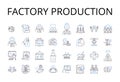 Factory production line icons collection. Industrial manufacturing, Mass production, Line assembly, Assembly line