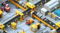 Factory production line in isometric 3D  illustration Royalty Free Stock Photo