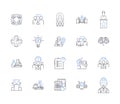 Factory production outline icons collection. Manufacture, Factory, Production, Fabricate, Assemble, Create, Process