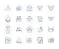 Factory production outline icons collection. Manufacture, Factory, Production, Fabricate, Assemble, Create, Process