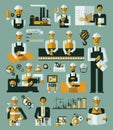 Factory production process icons set infographic