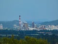 Factory that releases smoke from its industrial chimneys in the Bouches du Rhone department in France