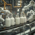 Factory. Robotic factory line for processing and bottling of milk