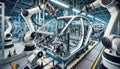 A factory with robots working on a car