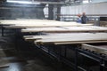 A factory for sawing logs into boards.Timber products warehouse on a specialized site