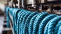 In a factory setting, a close-up of a nylon rope making machine Royalty Free Stock Photo
