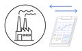 Factory Emissions and Data Analysis Concept with Clipboard and Exchange Arrows Royalty Free Stock Photo