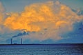 Factory Smoke, Lake Michigan, Golden Clouds Royalty Free Stock Photo