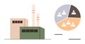 Factory with smoke stacks beside demographic pie chart representing workforce distribution Royalty Free Stock Photo