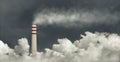 Factory smokestack emitting toxic fumes in a grey and cloudy sky, 3d illustration