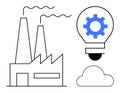 Factory with Smokestacks and Gear-Integrated Light Bulb Representing Innovation and Technology Royalty Free Stock Photo