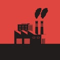 Factory with smoking pipes on a red background. Air pollution concept Royalty Free Stock Photo
