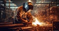 Factory steel welding man working safety industrial metal skill manufacturing welder job Royalty Free Stock Photo