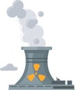 Factory with symbol of radiation and radioactive substances. Nuclear power plant pollutes air