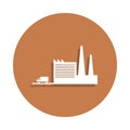 factory and truck leaving icon in badge style. One of logistic collection icon can be used for UI, UX Royalty Free Stock Photo