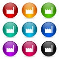 Factory vector icons, set of colorful glossy 3d rendering ball buttons in 9 color options