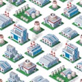 Factory vector industrial building and industry manufacture with engineering power illustration isometric map of