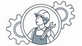 A factory worker or engineer with a wrench and gear icon vector design Generative AI Royalty Free Stock Photo