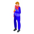 Factory worker icon isometric vector. Employee produce food