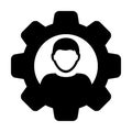Factory worker icon vector male user person profile avatar with gear cogwheel for settings and configuration in flat color glyph Royalty Free Stock Photo