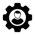 Factory worker icon vector male user person profile avatar with gear cogwheel for settings and configuration in flat color glyph Royalty Free Stock Photo