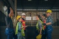 Factory workers grouping at gate with annoucement of factory closed due to economics crisis and recession with depressed feeling Royalty Free Stock Photo