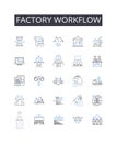 Factory workflow line icons collection. Company procedures, Business structure, Organizational process, Corporate