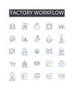 Factory workflow line icons collection. Legislation, Reform, Access, Equity, Insurance, Medicare, Medicaid vector and