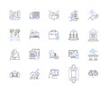 Factory workflow outline icons collection. Factories, Workflow, Production, Manufacturing, Process, Quality, Machines