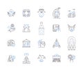 Factory workflow outline icons collection. Factories, Workflow, Production, Manufacturing, Process, Quality, Machines