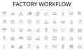 Factory workflow line icons collection. Internet, Virtual, Nerk, Digital, Online, Web, Global vector and linear