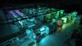 A factory workflow scene in dim lighting emphasizing the integration of Xray inspection equipment and hyperspectral Royalty Free Stock Photo