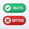 Facts myths button sign. True or false facts with cross and check mark Royalty Free Stock Photo